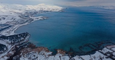 An aerial view of Lake Hazar in Elazığ, eastern Türkiye, Feb. 5, 2026. (AA Photo)