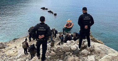 The Turkish coast guard detains 60 irregular migrants preparing to set sail on the coast of western Muğla province, Türkiye, Feb. 9, 2026. (AA Photo)