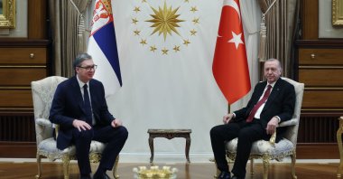 President Recep Tayyip Erdoğan and Aleksandar Vucic hold a meeting in Ankara, Feb. 12, 2026. (DHA Photo)