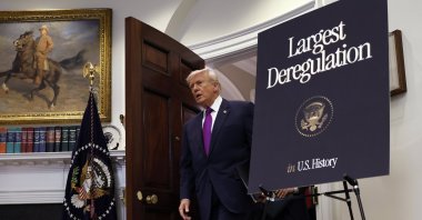 U.S. President Donald Trump, followed by Environmental Protection Agency (EPA) Administrator Zeldin, arrives for a press conference in the Roosevelt Room at the White House, Washington, D.C., U.S., Feb. 12, 2026. (EPA Photo)