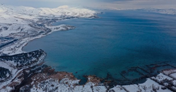 An aerial view of Lake Hazar in Elazığ, eastern Türkiye, Feb. 5, 2026. (AA Photo)
