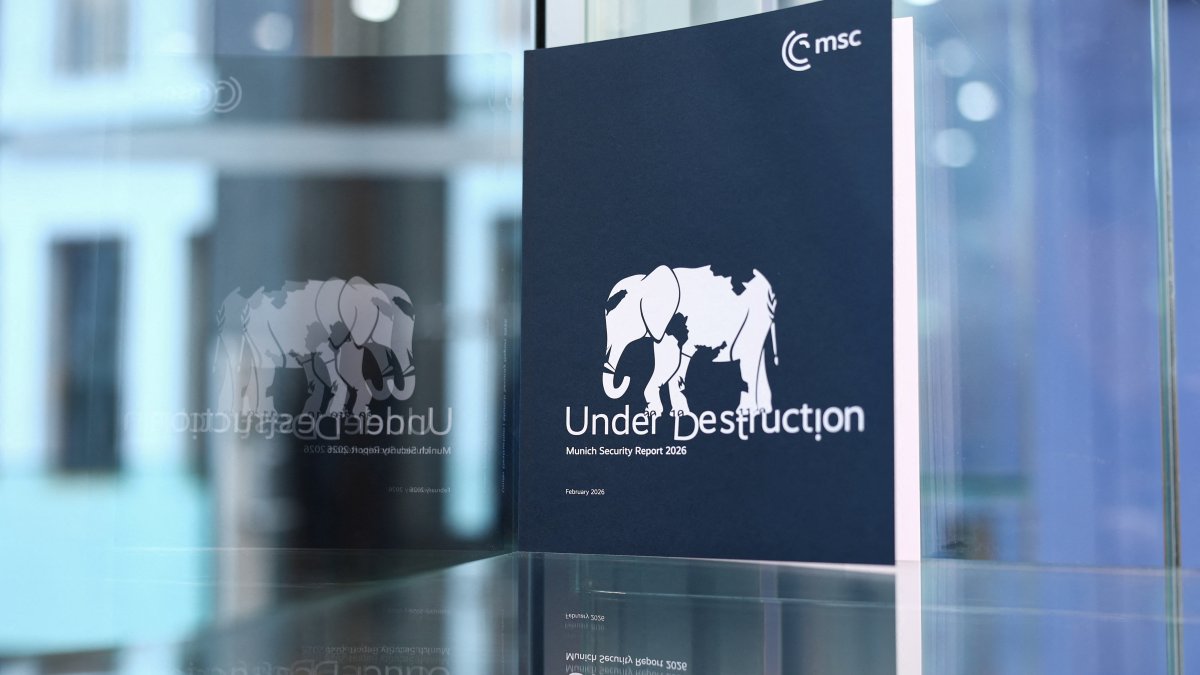 A copy of the Munich Security Report 2026 is on display during a press conference, Berlin, Germany, Feb. 9, 2026. (Reuters Photo)