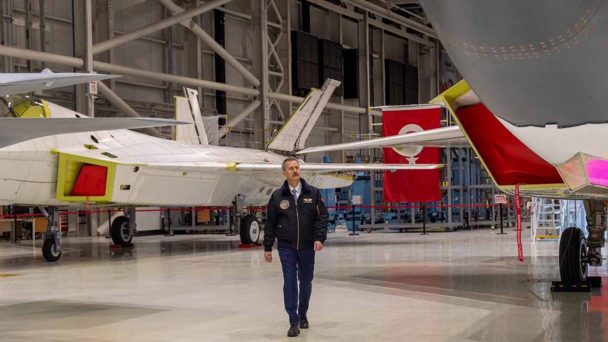 Türkiye's Secretariat of Defense Industries, Haluk Görgün, visits the KAAN hangar, Ankara, Feb. 13, 2026. (AA Photo)
 
