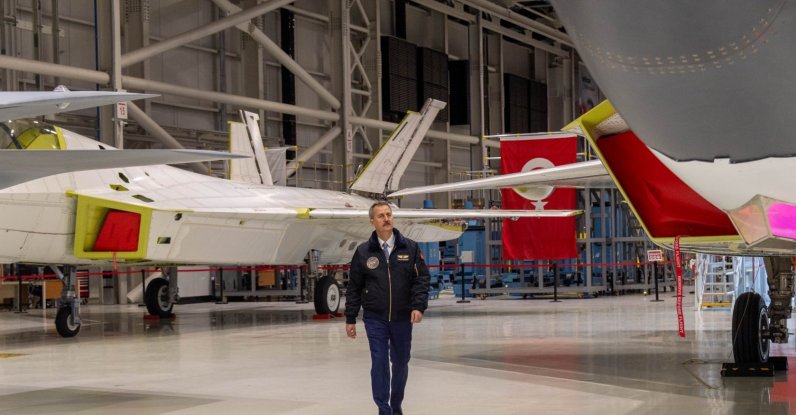 Türkiye's Secretariat of Defense Industries, Haluk Görgün, visits the KAAN hangar, Ankara, Feb. 13, 2026. (AA Photo)
 