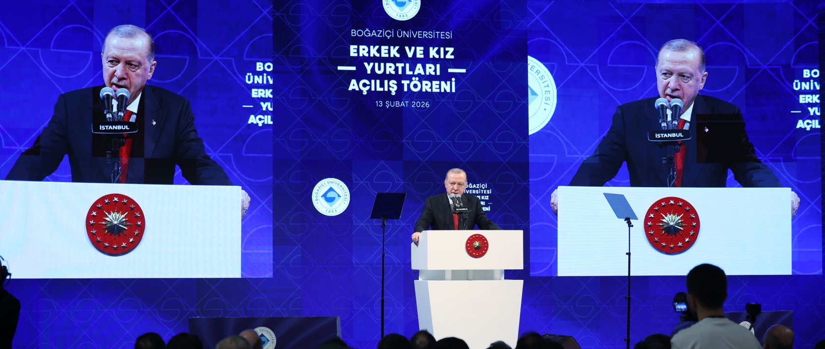 President Recep Tayyip Erdoğan speaks at Bosphorus University, Istanbul, Feb. 13, 2026. (AA Photo)