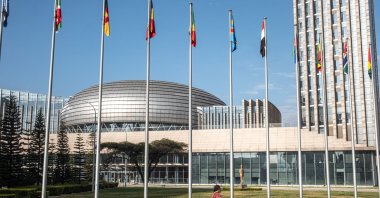 The African Union Headquarters building is seen as delegates arrive ahead of the opening of the 39th Ordinary Session of the Assembly of the African Union at the AU Headquarters in Addis Ababa, Ethiopia, Feb. 14, 2026. (AFP Photo)