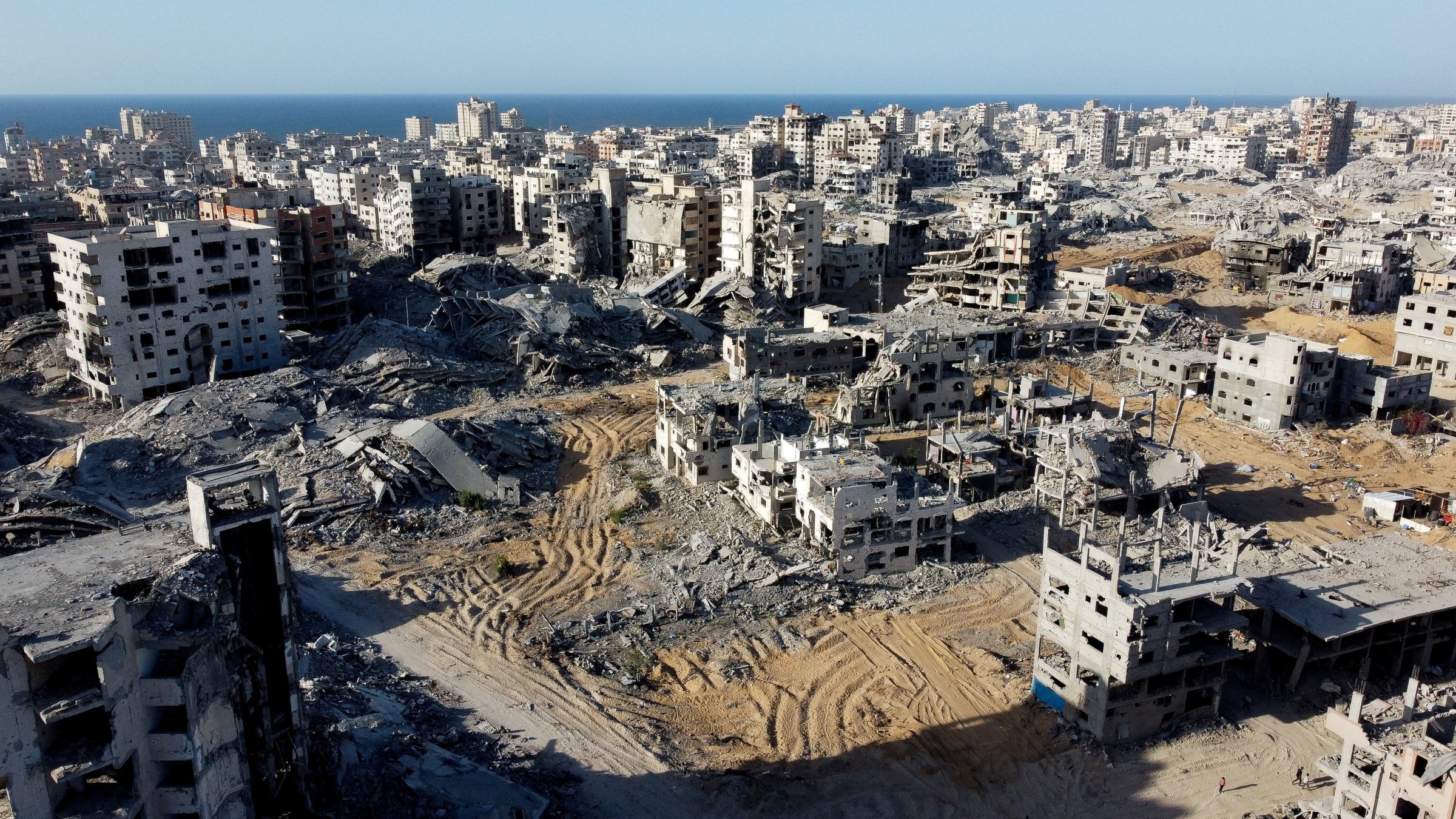 A drone view shows the destruction in a residential neighborhood, after the withdrawal of the Israeli forces from the area, in Gaza City, the Gaza Strip, Oct. 21, 2025. (Reuters Photo)