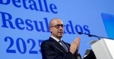 BBVA CEO Onur Genç speaks during the presentation of the BBVA 2025 results, Madrid, Spain, Feb. 5, 2026. (EPA Photo)