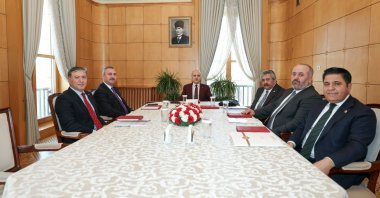 Parliament Speaker Numan Kurtulmuş (C) attends a meeting with party representatives on a terror-free Türkiye report, Ankara, Türkiye, Feb. 4, 2026. (AA Photo)