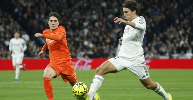 Real Madrid's Gonzalo in action during the La Liga match against Real Sociedad, Madrid, Spain, Feb. 14, 2026. (EPA Photo)