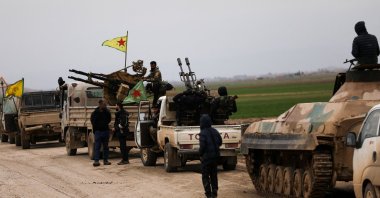 PKK/YPG vehicles withdraw from the front lines on the outskirts of the town of Tel Hamis following the agreement between the YPG and the Damascus government, Qamishli, Syria, Feb. 13, 2026. (Reuters Photo)