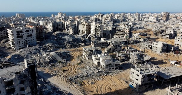 A drone view shows the destruction in a residential neighborhood, after the withdrawal of the Israeli forces from the area, in Gaza City, the Gaza Strip, Oct. 21, 2025. (Reuters Photo)