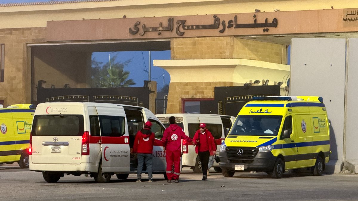Egyptian ambulances go through the Rafah border crossing on the Egyptian side, Rafah, Egypt, Feb. 10, 2026. (Reuters Photo)