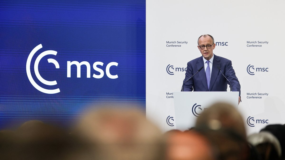 German Chancellor Friedrich Merz delivers a speech during the 62nd Munich Security Conference (MSC), Munich, Germany, Feb. 13, 2026. (EPA Photo)