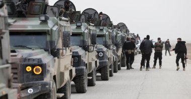 Syrian Interior Ministry security forces vehicles prepare to enter the city of Hasakah, northeastern Syria, Feb. 2, 2026. (Reuters Photo)
