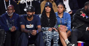 Kyrie Irving (2nd L) attends the 75th NBA All-Star Game at Intuit Dome, Inglewood, U.S., Feb. 15, 2026. (AFP Photo)