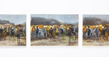 Artworks on display at “Yakın Takip; bir Duolog / Close Follow-Up; a Duologue,” Istanbul, Türkiye, Feb. 5, 2026. (Courtesy of Neslişah Yılmaz Hidayetoğlu)