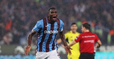 Trabzonspor's Paul Onuachu celebrates after scoring during the Süper Lig Week 22 match against Fenerbahçe at Papara Park, Trabzon, Türkiye, Feb. 2026. (AA Photo)