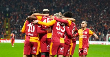 Galatasaray's players celebrate during the Süper Lig match against Eyüpspor at RAMS Park, Istanbul, Türkiye, Feb. 2026. (IHA Photo)