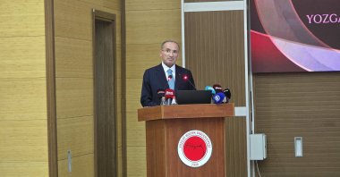 Deputy Parliament Speaker Bekir Bozdağ speaks at an event, Yozgat, central Türkiye, Feb. 16, 2026. (İHA Photo)