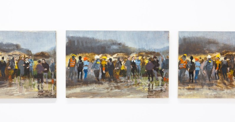 Artworks on display at “Yakın Takip; bir Duolog / Close Follow-Up; a Duologue,” Istanbul, Türkiye, Feb. 5, 2026. (Courtesy of Neslişah Yılmaz Hidayetoğlu)