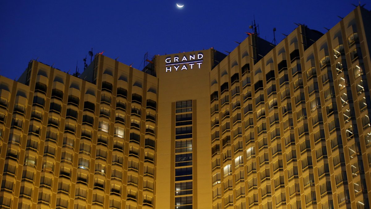 The exterior of the Grand Hyatt hotel is pictured during dusk, Jakarta, Indonesia, June 25, 2020. (Reuters Photo)