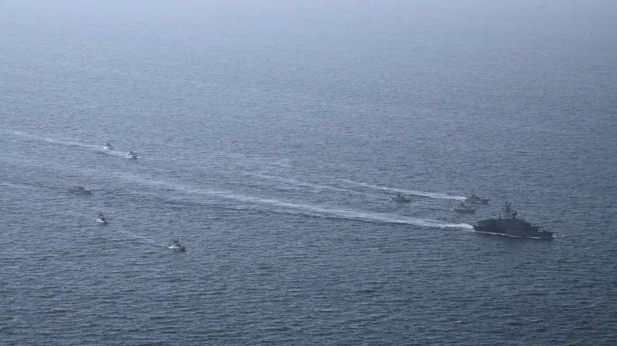 IRGC vessels participate in a military drill in the Persian Gulf, southern Iran, Feb. 16, 2026. (EPA Photo)
