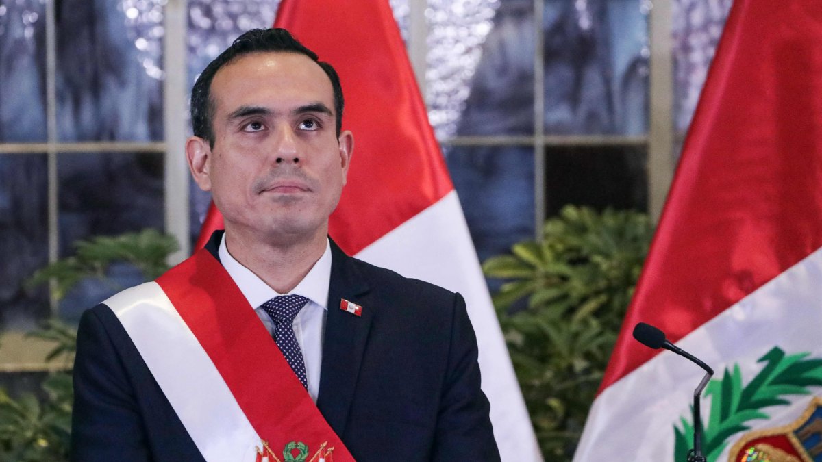 Peru's interim President Jose Jeri looks on during the inauguration ceremony of his cabinet at the Presidential Palace in Lima, Peru, Oct. 13, 2025. (AFP Photo)