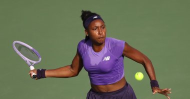 U.S.' Coco Gauff of the United States in action during her round-of-32 match against Russia's Anna Kalinskaya at the Dubai Tennis Stadium, Dubai, UAE, Feb. 17, 2026. (Reuters Photo)
