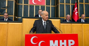 MHP Chair Devlet Bahçeli speaks at the parliamentary group meeting of the party, Ankara, Türkiye, Feb. 17, 2026. (DHA Photo)