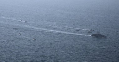 IRGC vessels participate in a military drill in the Persian Gulf, southern Iran, Feb. 16, 2026. (EPA Photo)