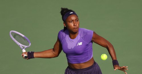 U.S.' Coco Gauff of the United States in action during her round-of-32 match against Russia's Anna Kalinskaya at the Dubai Tennis Stadium, Dubai, UAE, Feb. 17, 2026. (Reuters Photo)