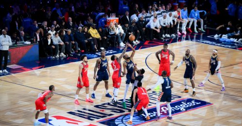 USA Stars and USA Stripes face off during the 2026 NBA All-Star Game at Intuit Dome, Inglewood, U.S., Feb. 2026. (AA Photo)
