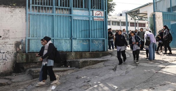Students leave a U.N.-run school in the Balata camp for Palestinian refugees, on the eastern outskirts of Nablus, Israeli-occupied West Bank, Feb. 10, 2026. (AFP Photo)
