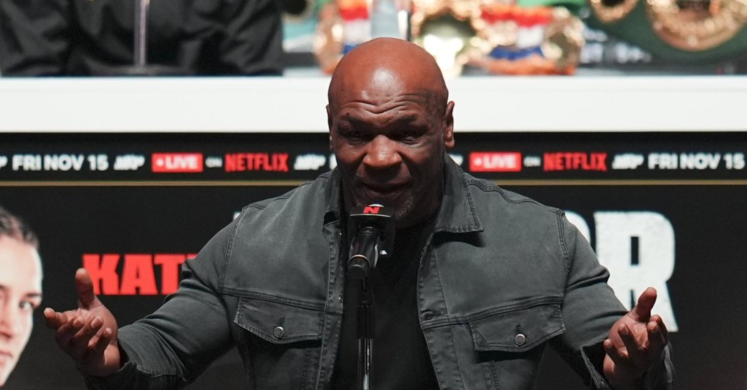 Mike Tyson speaks during a news conference ahead of his fight against Jake Paul, Irving, U.S., Nov. 13, 2024. (AP Photo)