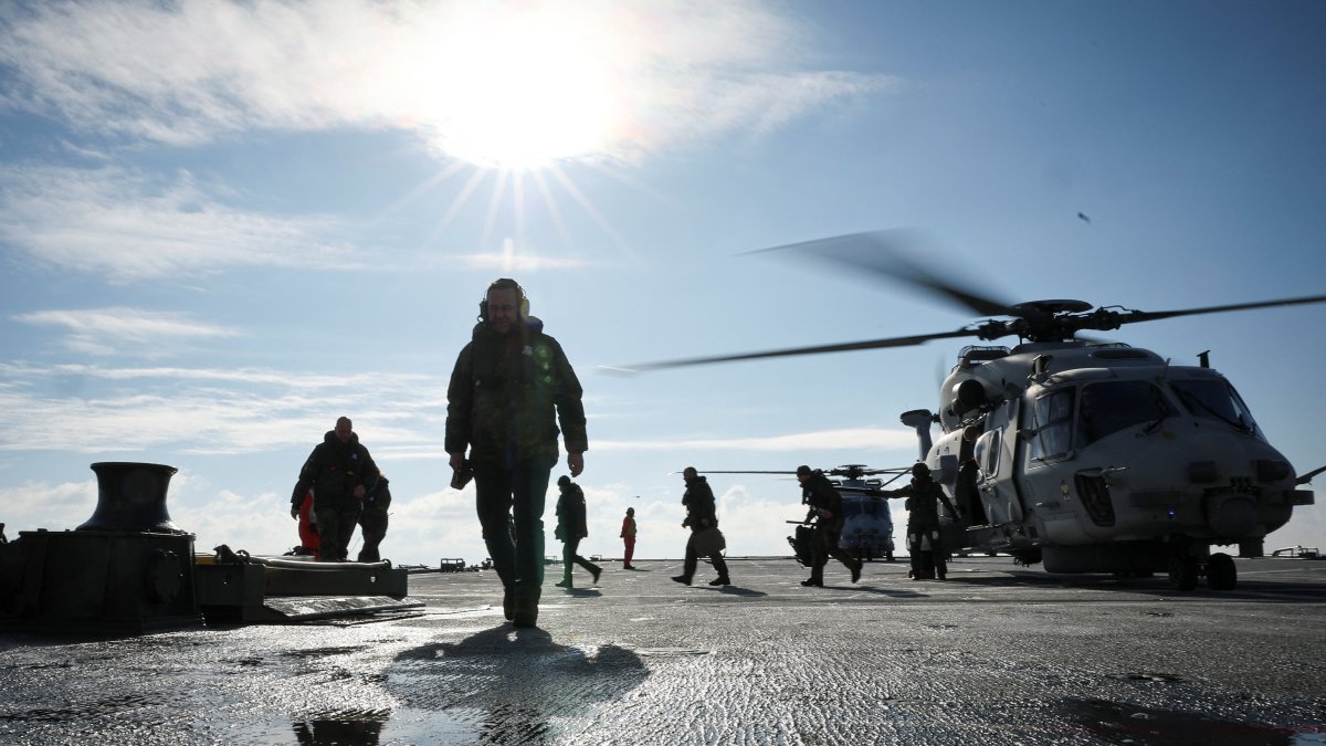 German Defense Minister Boris Pistorius walks aboard the Spanish landing ship ‘L52 Castilla’ during a media event of the ‘Steadfast Dart 26’ exercise on the Baltic Sea off the Putlos military training area, Germany, Feb. 18, 2026. (Reuters Photo)
