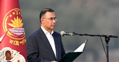 Bangladesh Nationalist Party (BNP) Chairperson Tarique Rahman takes oath as prime minister during a swearing-in ceremony at the National Parliament building, Dhaka, Bangladesh, Feb. 17, 2026. (AFP Photo)