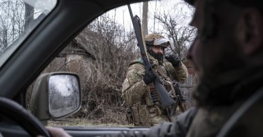 Ukrainian servicemen from a strike drone platoon are seen at an undisclosed location in the Donetsk region, eastern Ukraine, Feb. 17, 2026. (EPA Photo)