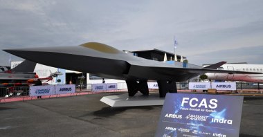 A mock-up of the European New Generation Fighter (NGF) for the Future Combat Air System (FCAS) under development by Dassault Aviation, Airbus and Indra Sistemas, at the International Paris Air Show, Paris-Le Bourget Airport, Paris, France, June 18, 2023. (AFP Photo)