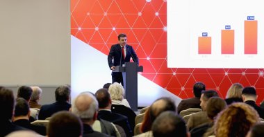 Oyak's Chief Executive Murat Yalçıntaş speaks during a press conference, Istanbul, Türkiye, Feb. 18, 2026. (IHA Photo)