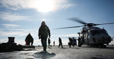 German Defense Minister Boris Pistorius walks aboard the Spanish landing ship ‘L52 Castilla’ during a media event of the ‘Steadfast Dart 26’ exercise on the Baltic Sea off the Putlos military training area, Germany, Feb. 18, 2026. (Reuters Photo)
