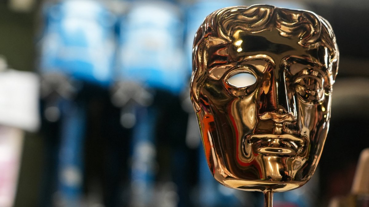 A British Academy of Film and Television Awards (BAFTA) mask, made at FSE Foundry, is displayed ahead of the annual awards ceremony, Braintree, U.K., Feb. 10, 2026. (Reuters Photo)