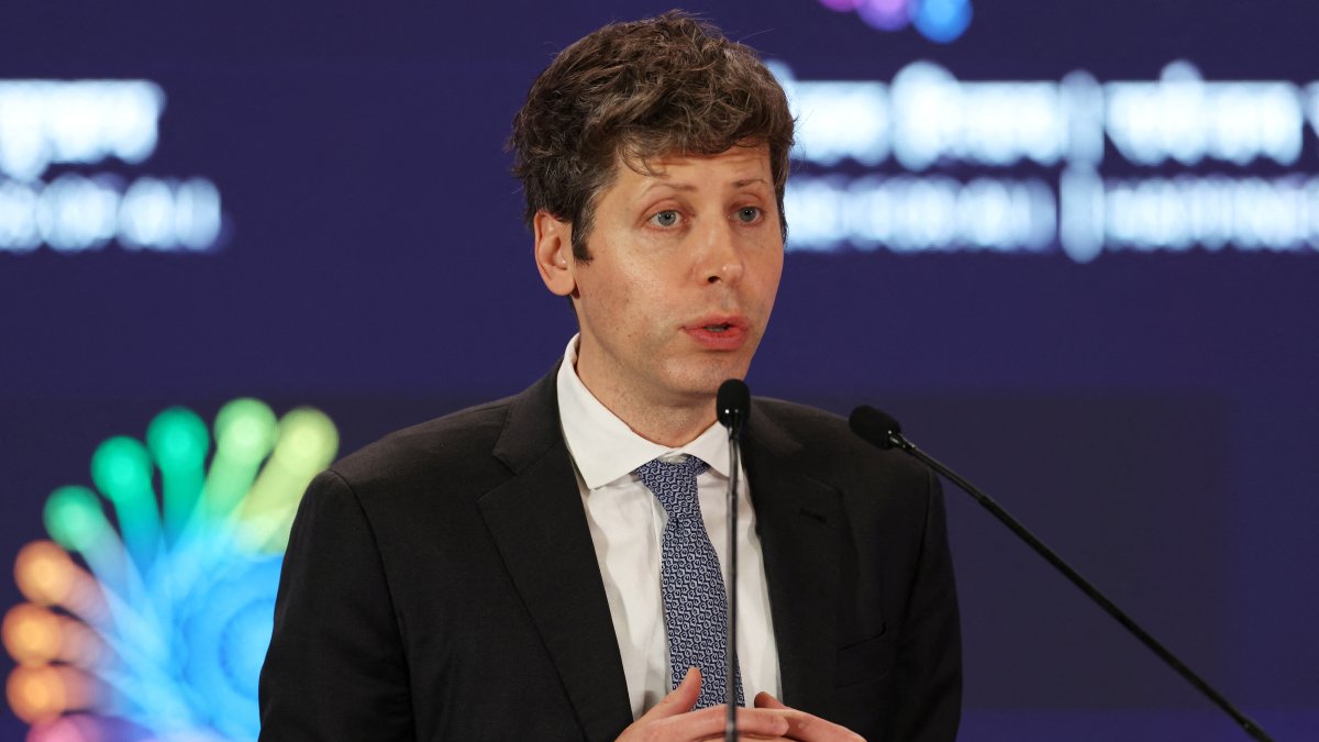 OpenAI CEO Sam Altman addresses the gathering at the AI Impact Summit in New Delhi, India, Feb. 19, 2026. (Reuters Photo)