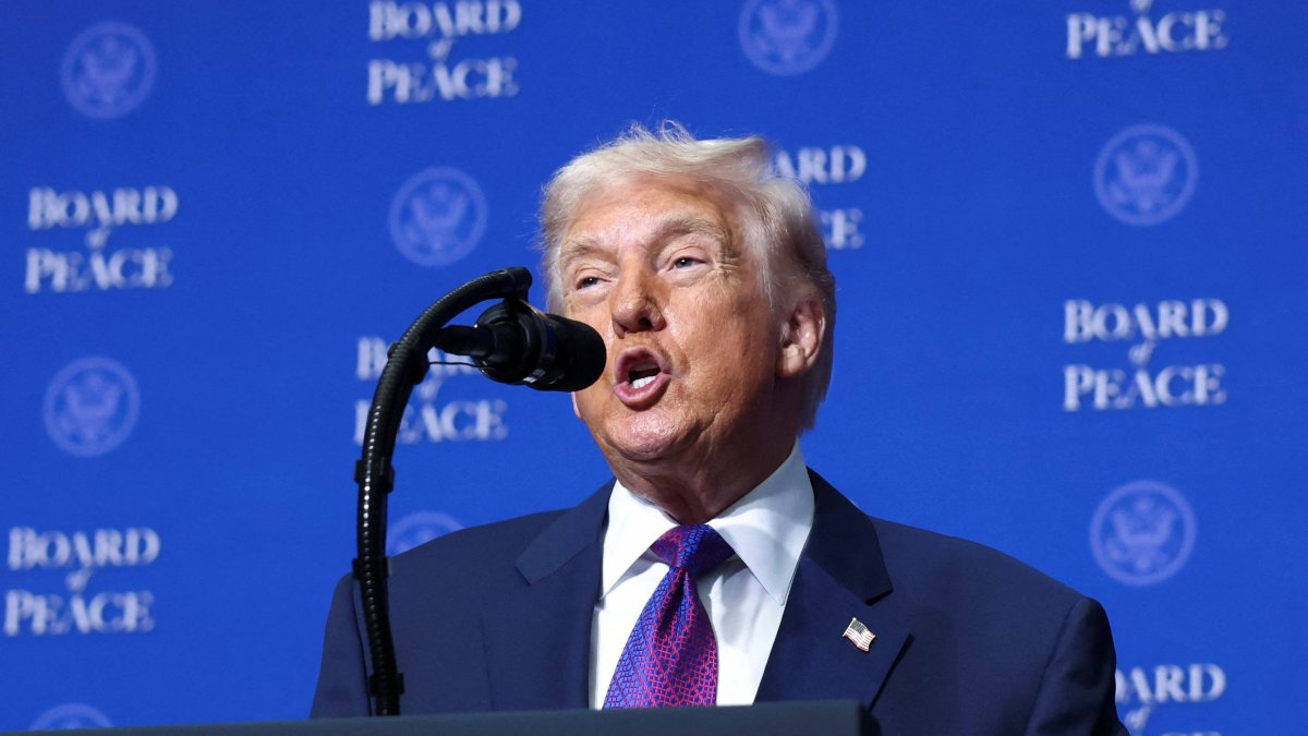 U.S President Donald Trump speaks at the inaugural Board of Peace meeting at the U.S. Institute of Peace in Washington, D.C., U.S., Feb. 19, 2026. (Reuters Photo)