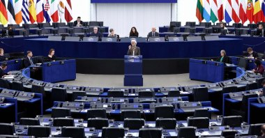 European Central Bank (ECB) President Christine Lagarde speaks to present the bank's 2025 Annual Report to the European Parliament, Strasbourg, eastern France, Feb. 9, 2026. (AFP Photo)
