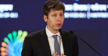 OpenAI CEO Sam Altman addresses the gathering at the AI Impact Summit in New Delhi, India, Feb. 19, 2026. (Reuters Photo)