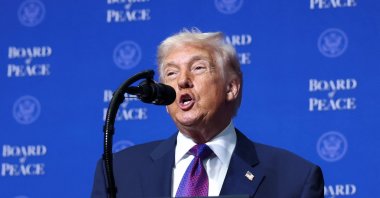 U.S President Donald Trump speaks at the inaugural Board of Peace meeting at the U.S. Institute of Peace in Washington, D.C., U.S., Feb. 19, 2026. (Reuters Photo)