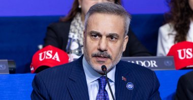 Foreign Minister Hakan Fidan speaks at the inaugural meeting of U.S. President Donald Trump’s Gaza Board of Peace in Washington, Feb. 19, 2026. (AA Photo)
