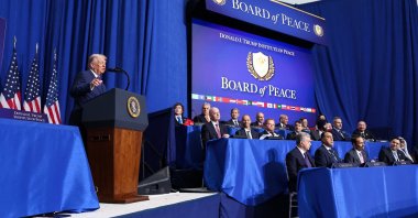 U.S. President Donald Trump speaks at the inaugural Board of Peace meeting at the U.S. Institute of Peace, Washington, D.C., U.S., Feb. 19, 2026. (Reuters Photo)
