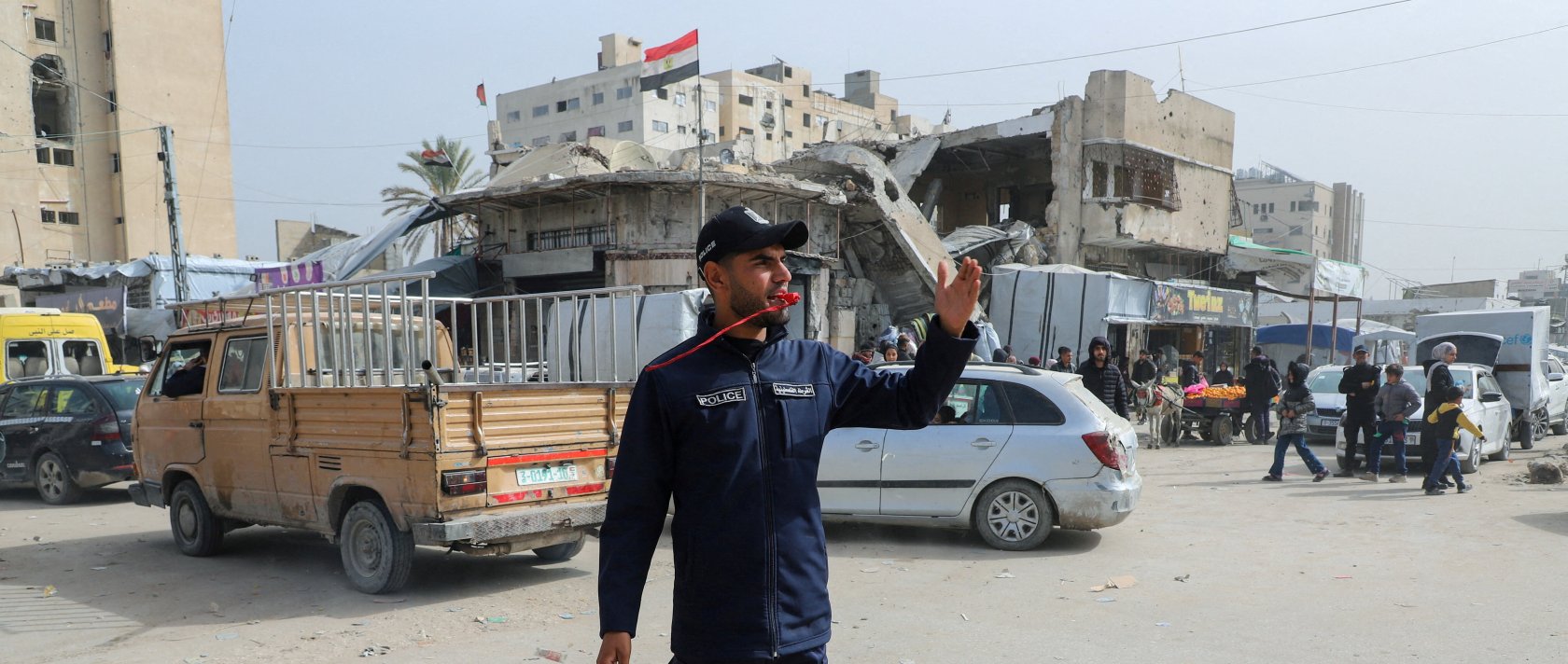 Police officer directs traffic in Gaza City, Jan. 28, 2026. (Reuters File Photo)